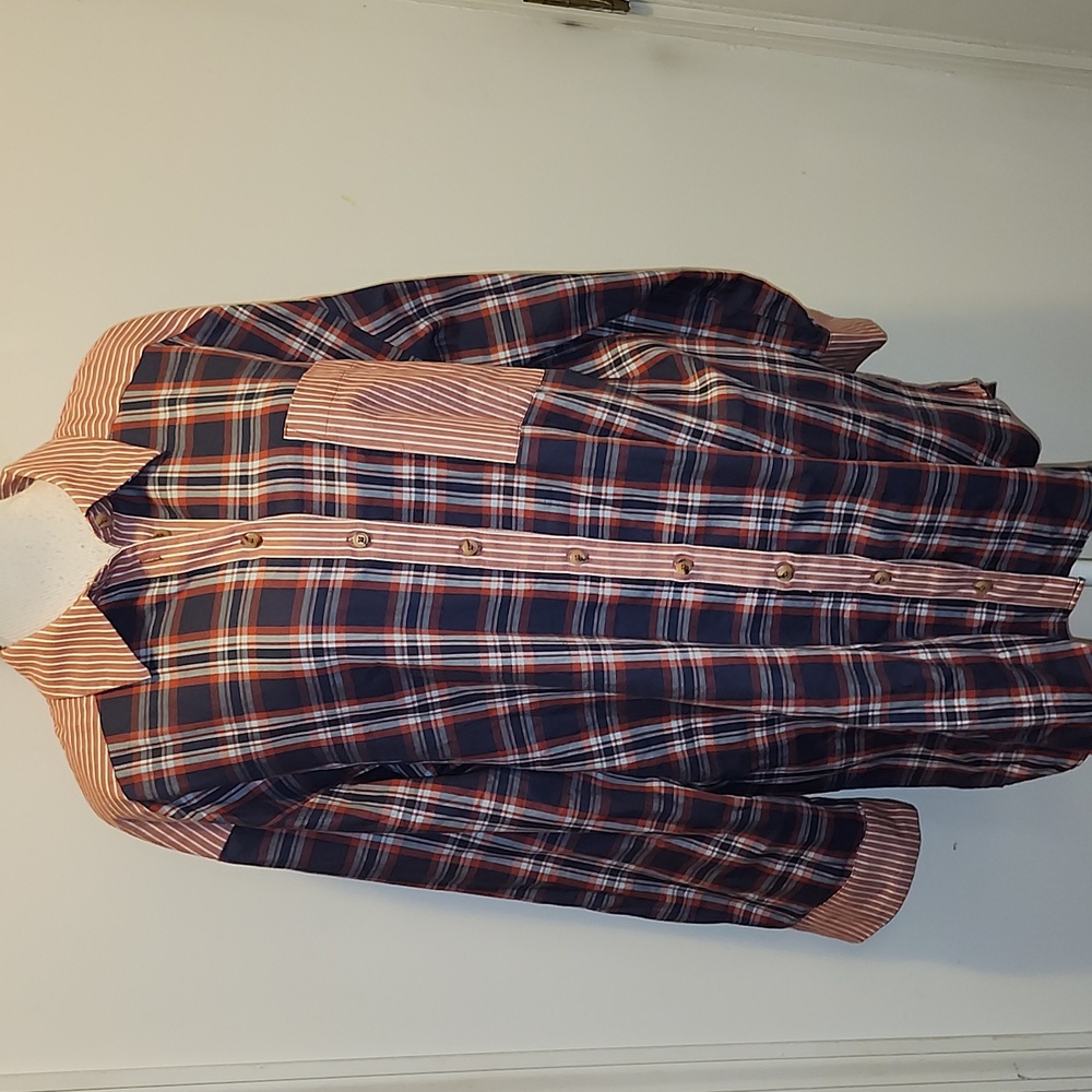 Anthropologie Cotton Boyfriend Shirt Long-Sleeve Tunic Mini Dress Plaid - Picture 3 of 9